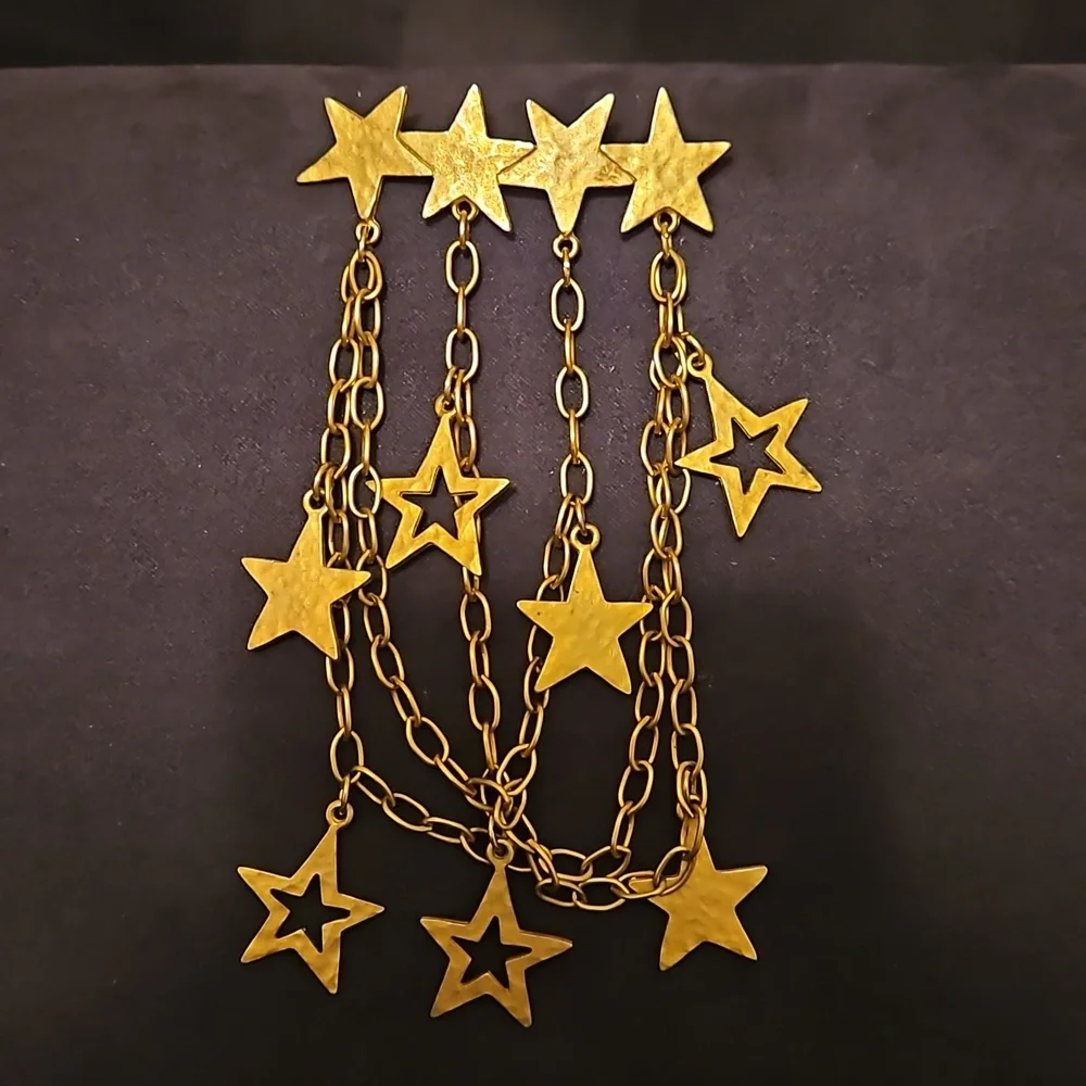 🌺 Coastal Cowgirl or Nautical Stars and Chains Brooch Goldtone